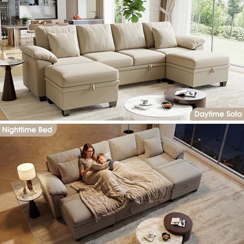 107.8" Modular Sectional Sleeper Sofa Bed, U Shaped 6 Seat Pull Out Couch - Image 3