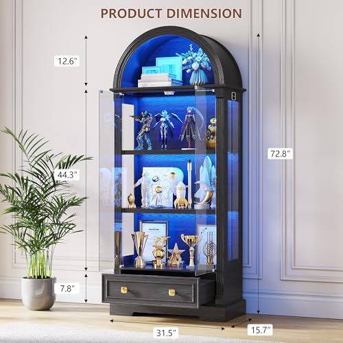 Black Curio Cabinet with Glass Doors, 4-Tier Display Case - Image 2