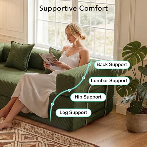 WEUP 5-in-1 Convertible Sofa Bed, Corduroy Floor Sofa Loveseat Sleeper - Image 4