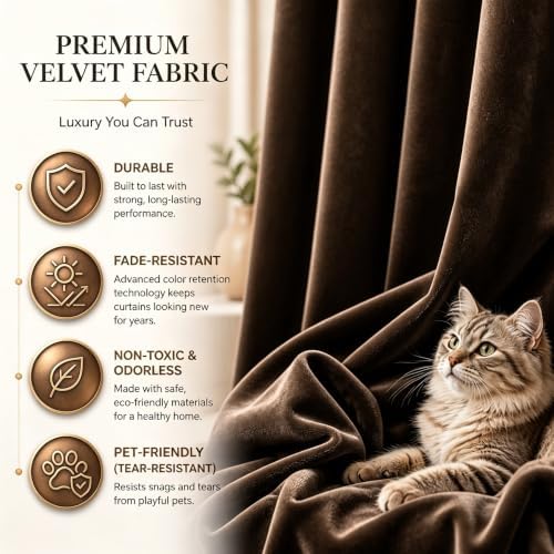 SMILETIME Brown Velvet Curtains 104"x84" Grommet 1 Panel - Image 5