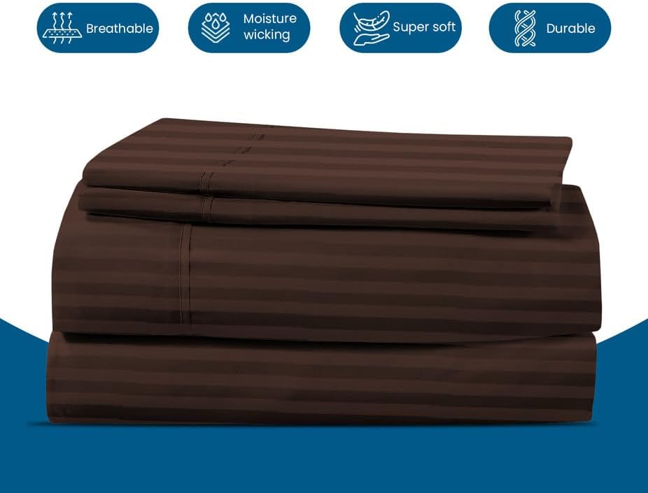 800 Series 100% Egyptian Cotton Sleeper Sofa Bed Sheet Set Stripe Queen Size - Image 5