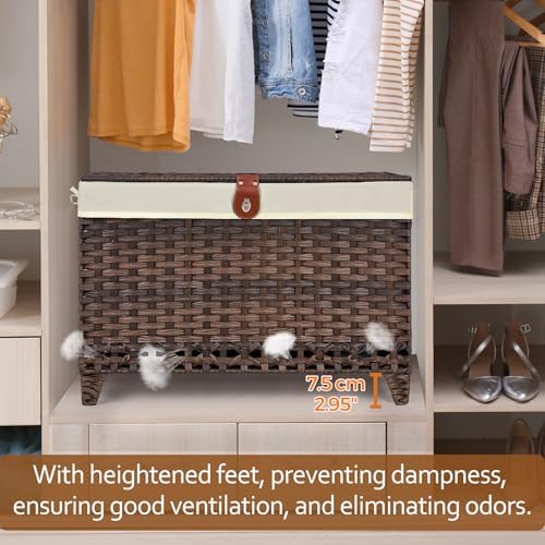 Wicker Storage Basket with Lid, 160L Shelf Basket with Removable Liner Bag - Image 3
