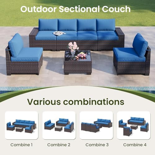 7-Piece Outdoor Patio Furniture Set, 6-Seat All-Weather PE Rattan Wicker Patio - Image 3