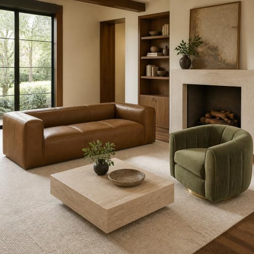 2-Piece Living Room Set, Genuine Leather Sofa + Swivel Chair - Image 3