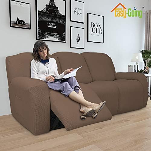 Easy-Going 8 Pieces Recliner Couch Stretch Sofa Slipcover Brown - Image 2