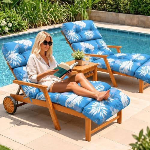 Outdoor Lounge Chair Cushions Set of 2 Waterproof 75.1x22.8x4.7" Blue Leaf - Image 2
