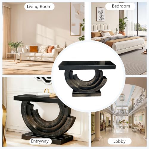 Mirrored Console Table & Round Wall Mirror Set, 42.9" Black - Image 6