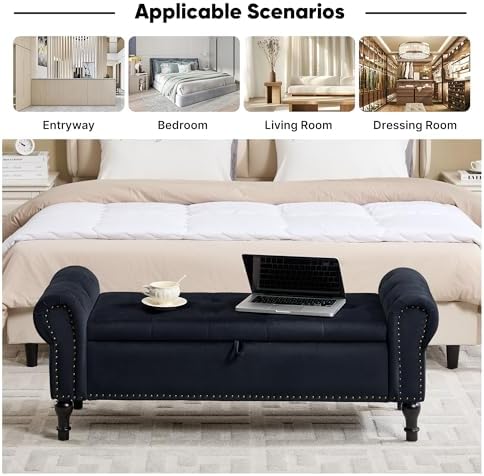 Storage Bench for Bedroom, Velvet Queen Size Benches - Image 6