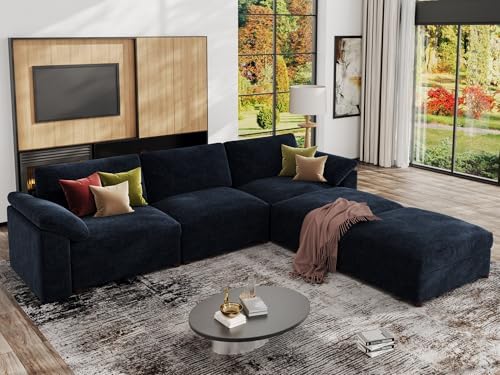 EASE MOOSE Blue Modular Sectional Couch, Oversized Deep Seat L Shape Sectional - Image 3
