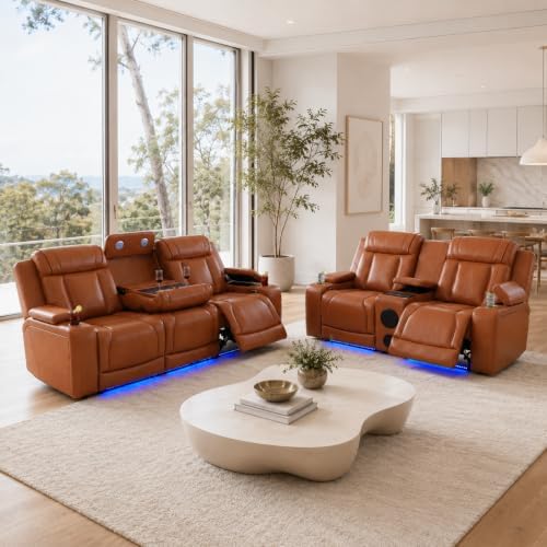Power Recliner Sofa Set 3 Piece, Leather Reclining Couch by Unknown