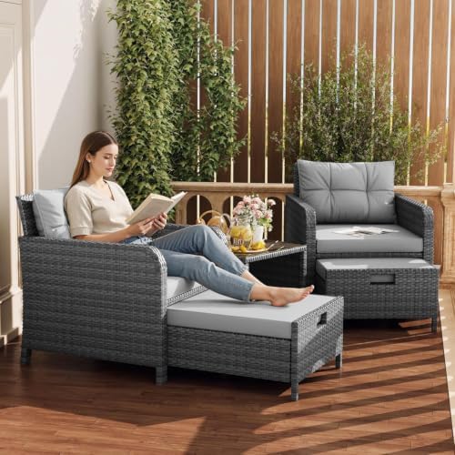 LHBcraft 5 Piece Patio Furniture Set, PE Wicker Outdoor Furniture Set by LHBcraft-US