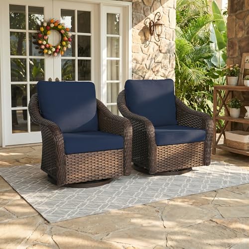 Outdoor Wicker Swivel Chair Set of 2, All-Weather Use Patio Rattan Chair by Qsoer