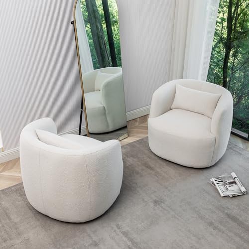 KINWELL 34" W Boucle Swivel Barrel Chairs - Image 4