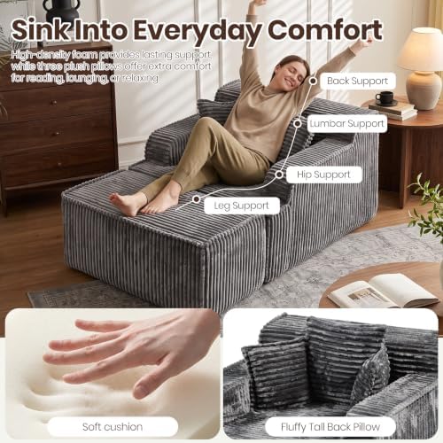 Corduroy Chaise Lounge Chair - Image 5