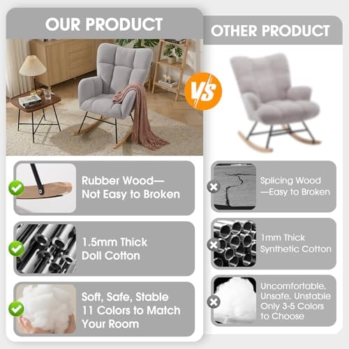 Nursery Rocking Chair, Teddy Upholstered Glider Chair - Image 6