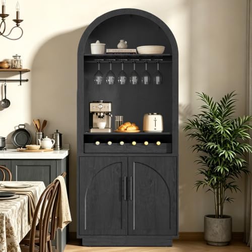 Fatmok Modular Coffee Bar with LED Lighting, Charging Station, Arched Wooden - Image 3
