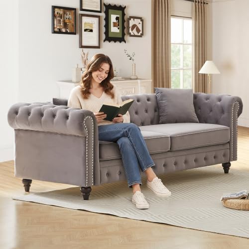 Mid Century Modern Chesterfield Velvet Oversized Couch - Image 3