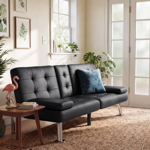 Furmax Faux Leather Futon Sofa Bed, Modern Convertible Couch - Image 2