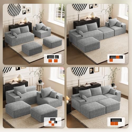 ONEMMLION 108" Oversized Cloud Boneless Couch Modular Sofas, Light Grey - Image 5
