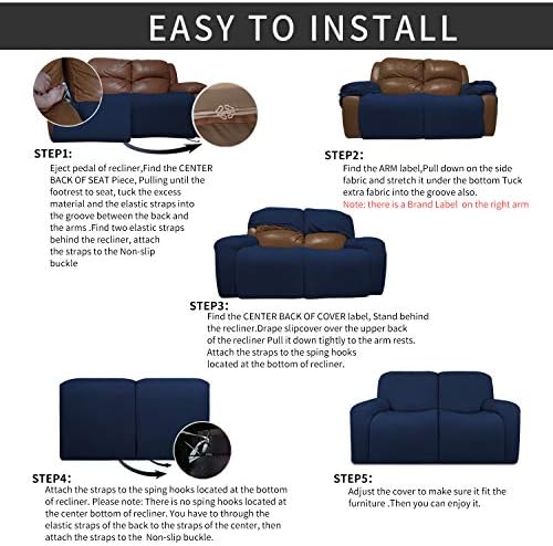 Easy-Going 6 Pieces RV Recliner Loveseat Sofa Slipcover Navy - Image 4