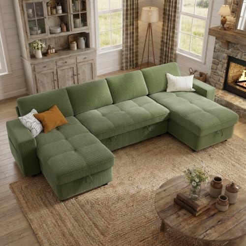 WEUP 105" Sectional Sofa with Pull Out Bed, U Shaped 4 Seat Sleeper Sofa with 2 - Image 3