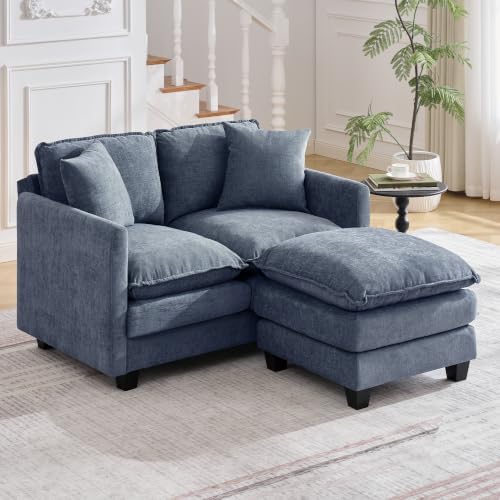 51'' Cloud Loveseat Couch with Ottoman, Love Seats Cloud Sofa with 2 Throw by HOCAT