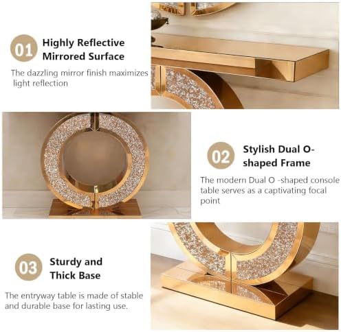 Mirrored Console Table & Round Wall Mirror Set, 42.9" Brown - Image 5