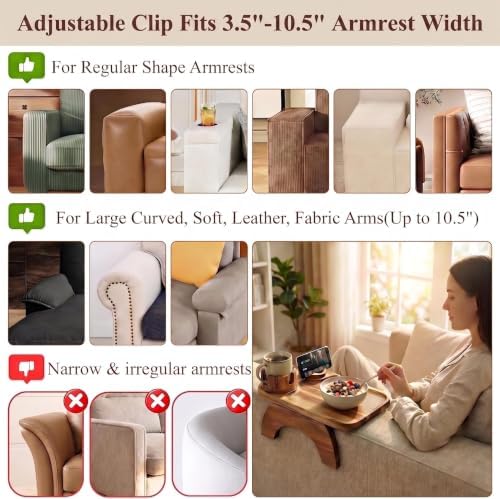 Couch Armrest Table, Acacia Wood Sofa Arm Tray - Image 3