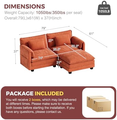ELUCHANG 79" Oversized Modular Sectional Sofa, Comfy Chenille Cloud Couch - Image 2