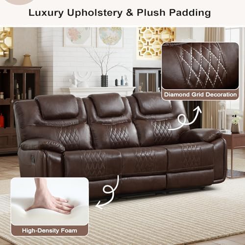 ANJ 3-Piece Manual Reclining Sofa Set, Premium Genuine Leather Reclining Sofas - Image 5
