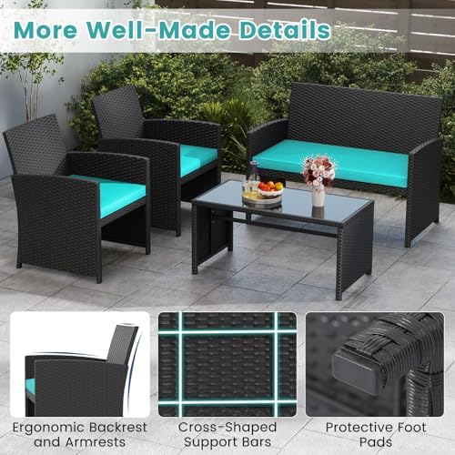 Tangkula 8 Pieces Patio Wicker Furniture Set, Outdoor Heavy Duty Rattan - Image 5
