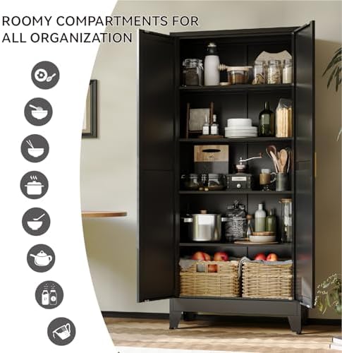 COFaR 71" Modern Pantry Cabinet in Black, 5-Tier Storage Cabinet - Image 4