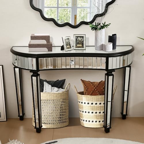 Black Mirrored Console Table, Modern Luxury Entryway Vanity Desk Mirrored by Unknown