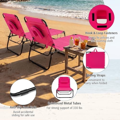 GYMAX Tanning Chair, 330lbs Beach Lounge Chair - Image 5