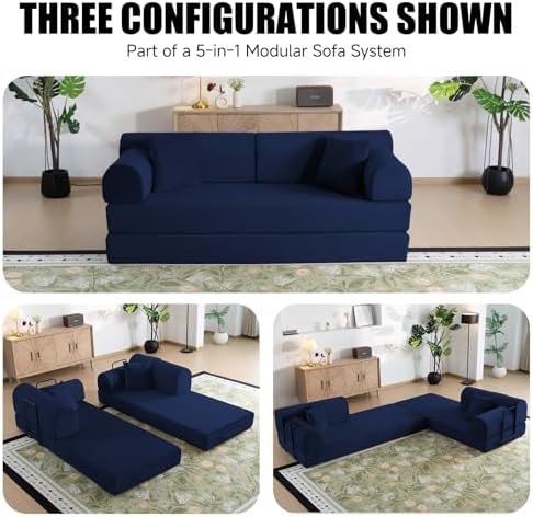 79" Memory Foam Sofa Bed, High Backrest Convertible Futon Boneless Couch - Image 3
