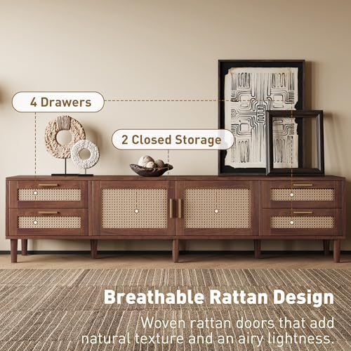 Merax Rattan TV Stand with Storage Cabinets - Image 4