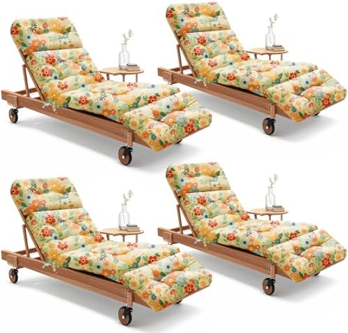 Outdoor Lounge Chair Cushions Set of 4 Waterproof 75.1 x 22.8 x 4.7" Daisy by Uthem