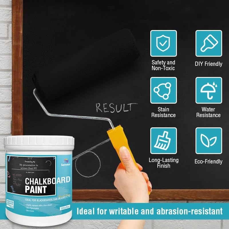 Chalkboard Paint White Chalk Board Paint for Wood, Metal, Glass, Wall, Plaster Boards Sign, Frame Any Surface White Matte Finish, Acrylic Non-Toxic, Quick-Dry - 250g, 9oz, Cover 35 sf