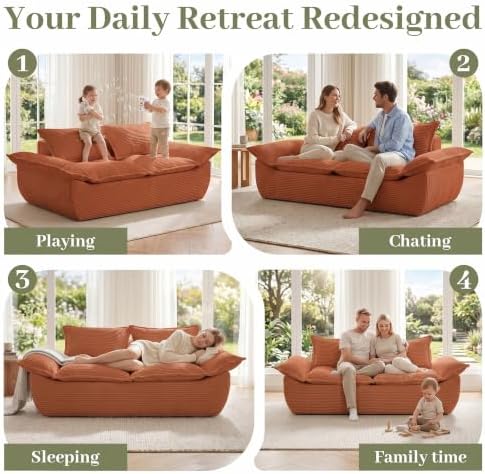 JUIKURY 55" Convertible Corduroy Sofa Bed, Boneless Foldable Loveseat Sleeper - Image 7