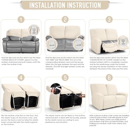 TAOCOCO Oversized Stretch Loveseat Recliner Covers 6 Piece - Image 7