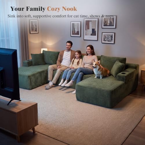125" Modular Sectional Boneless Sofa Couch, Cloud U Shaped Couch Green - Image 5