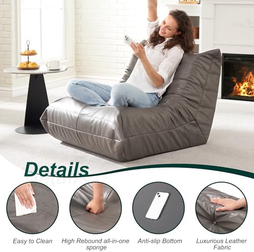Hobestluk Bean Bag Chair Adult Leather Togo Chair Memory Foam Living Room - Image 6