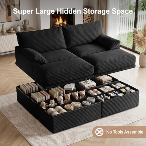 71" Modular Loveseat Sofa with Storage, 2-Seater Boneless Couch with Ottoman - Image 4