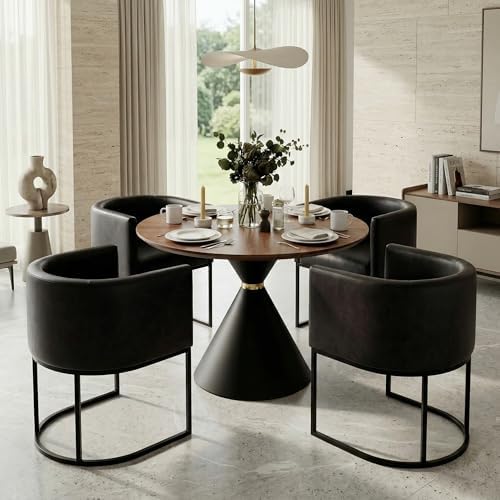 HNY Mid Century Modern Upholstered Barrel Black Dining Chairs by HNY