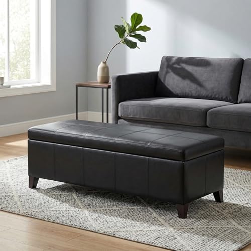Ottoman with Storage Black Faux Leather Storage Ottoman Bench by DECODEVILLE