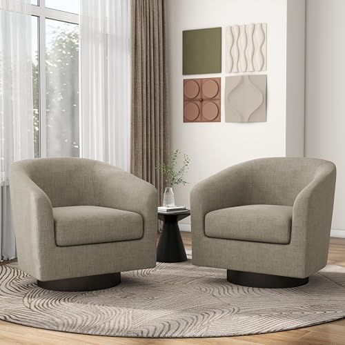 Pia Ricco Fabric 360° Swivel Barrel Accent Chair Light Brown - Image 7