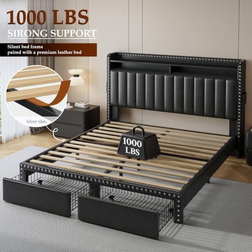 EnHomee Queen Bed Frame with 2 Drawers & 2-Tier Storage Headboard - Image 7