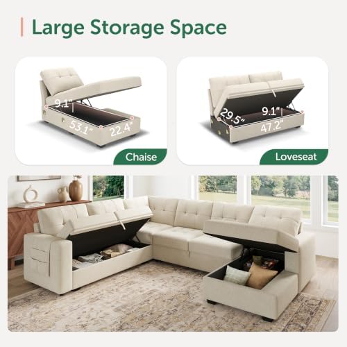 HONBAY 111.4'' Modular Sectional Sleeper Sofa - Image 3