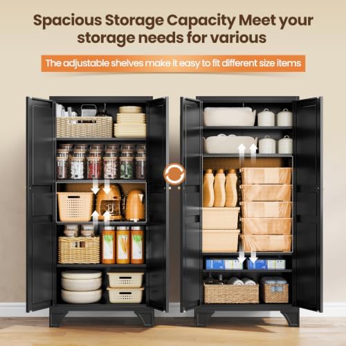 61" Black Metal Pantry Storage Cabinet Kitchen Storage Cabinet Cupboard - Image 4