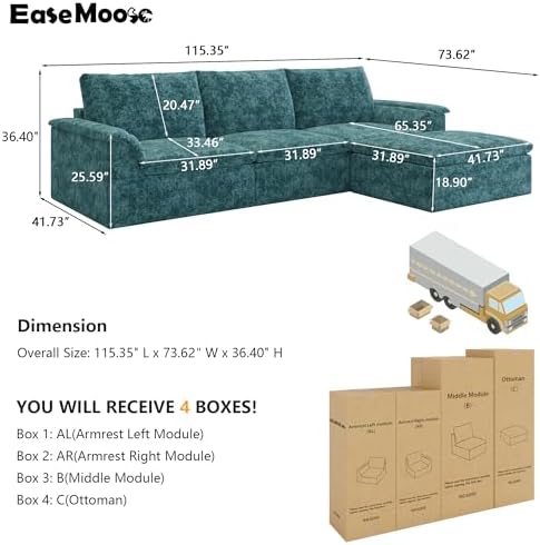 EASE MOOSE Boneless Couches for Living Room, Modular Sectional Sofa - Image 2